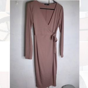 Surplice wrap-tie midi dress